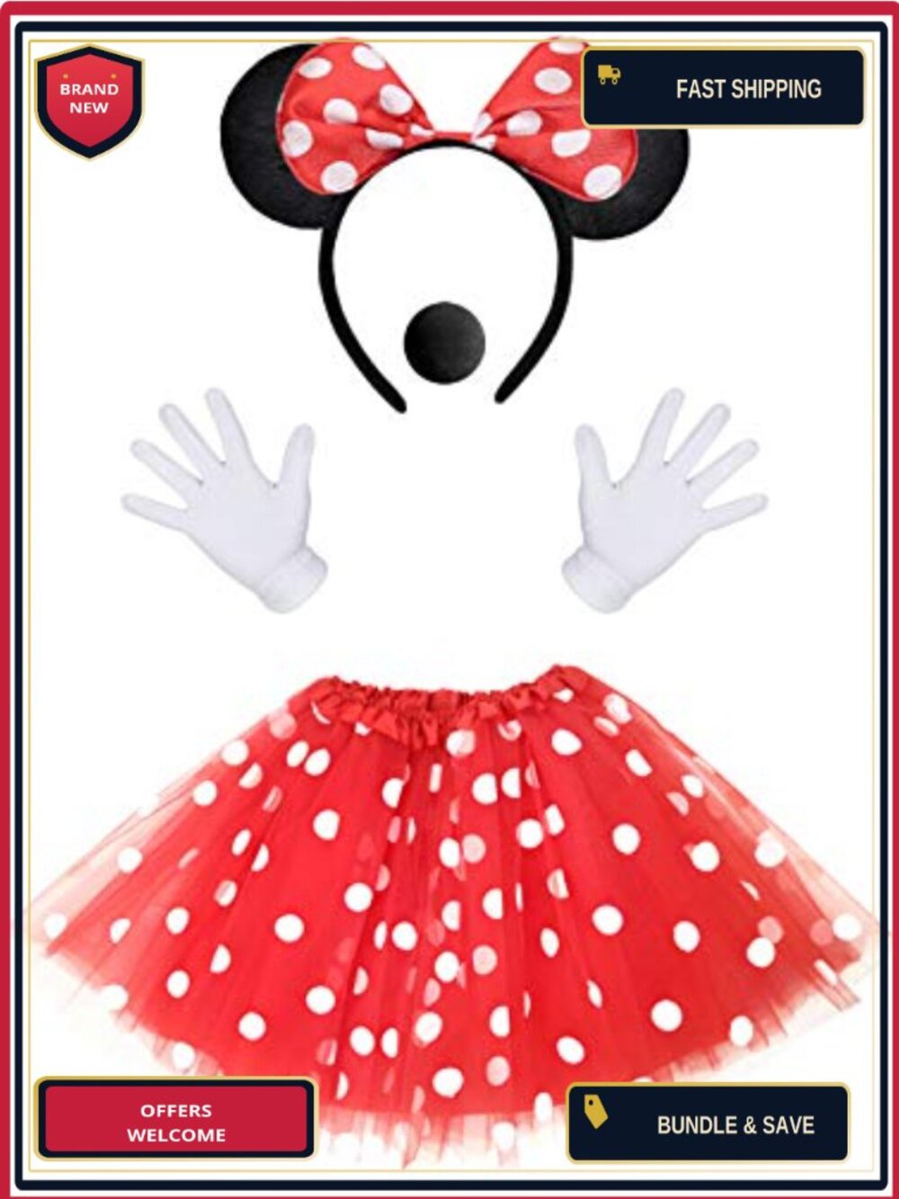 4-Layer Tutu Mouse Costume Kit with Ears Gloves Nose